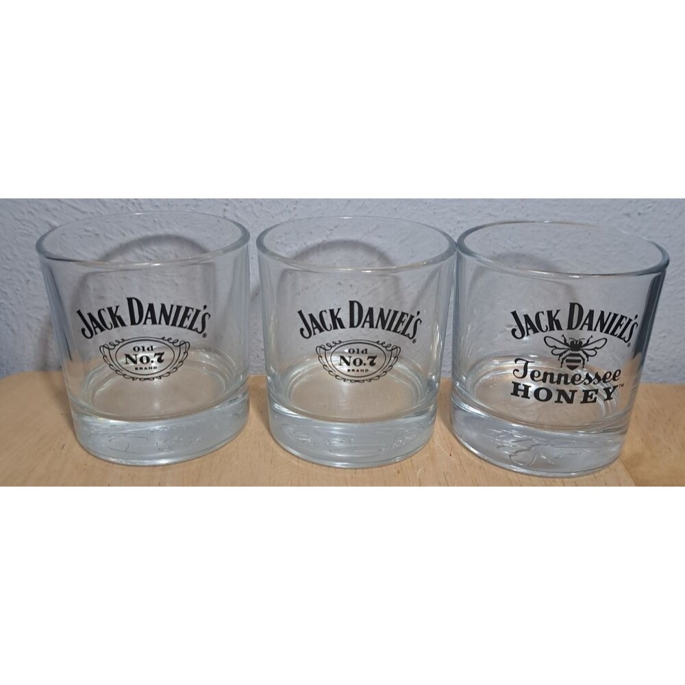 3 Jack Daniel’s Old No7 &Jack Daniel’s Tennessee Honey Drinking Glasses Barware